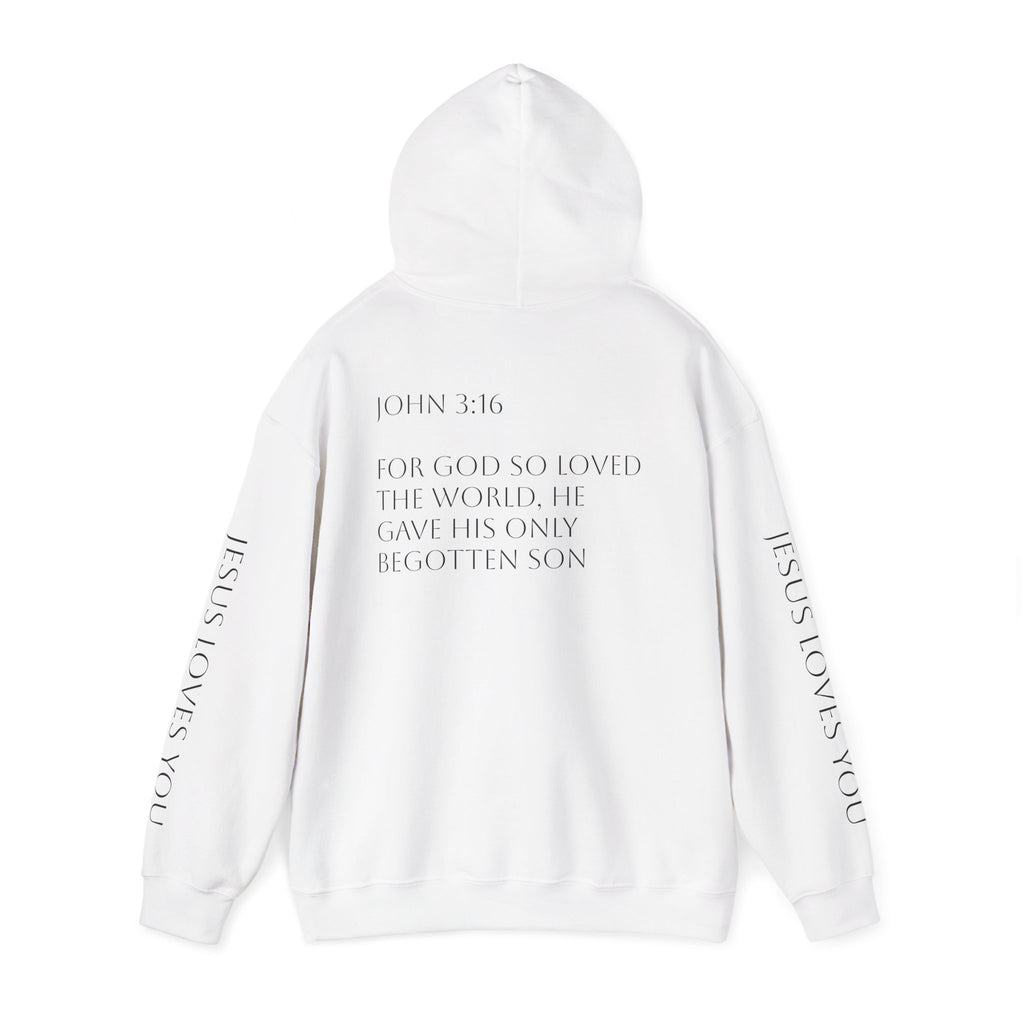 Jesus Loves You Hoodie | Christian Scripture Pullover, John 3:16 Sleeve Print