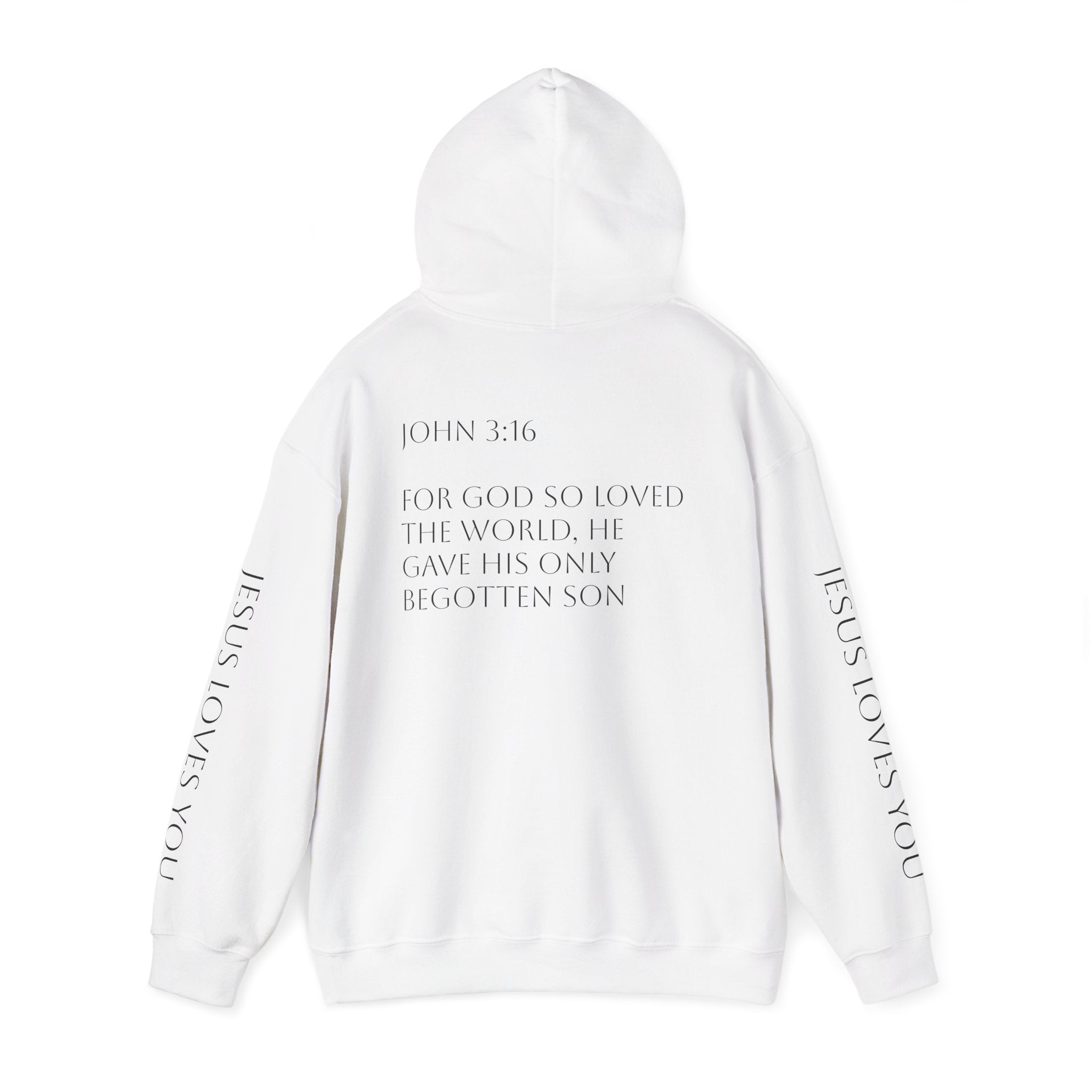 Jesus Loves You Hoodie | Christian Scripture Pullover, John 3:16 Sleeve Print