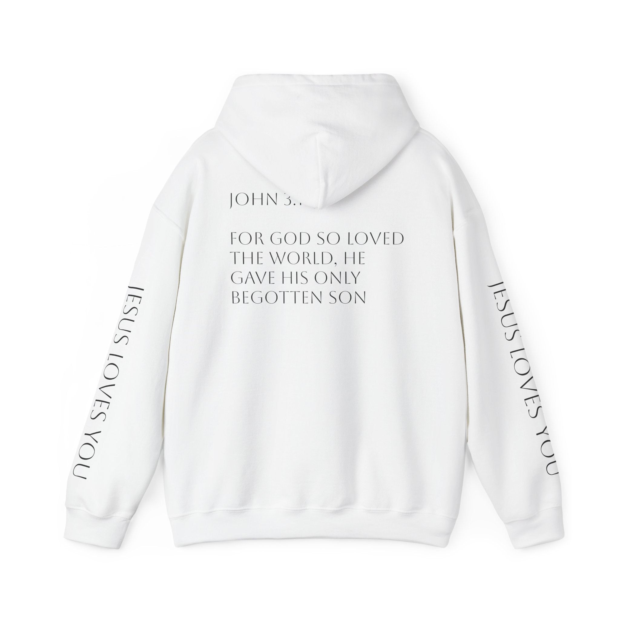 Jesus Loves You Hoodie | Christian Scripture Pullover, John 3:16 Sleeve Print