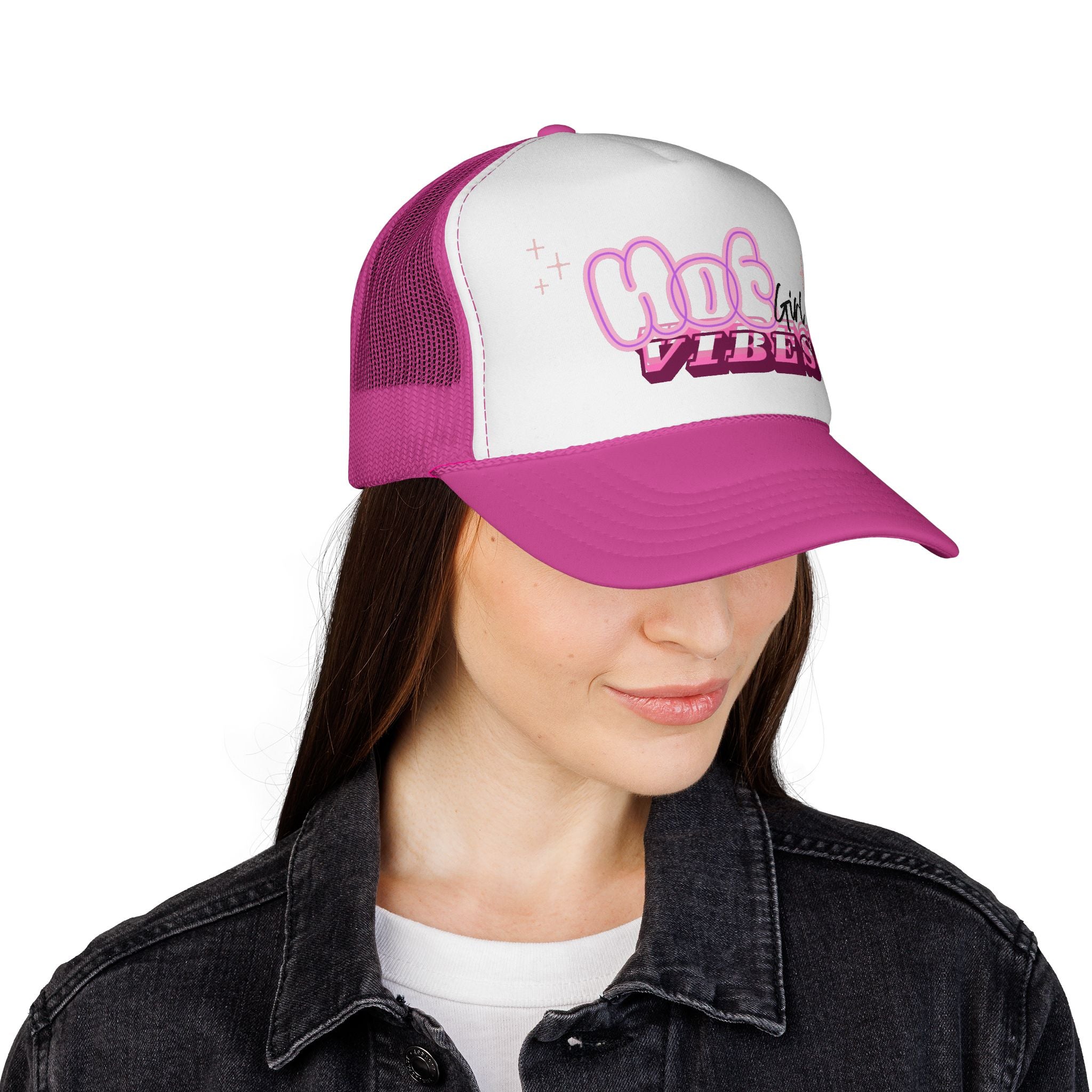 Hot Girl Vibes Trucker Hat, Pink Foam Trucker Cap, Coquette Hat, Y2K Aesthetic Hat, Cute Summer Hat for Women