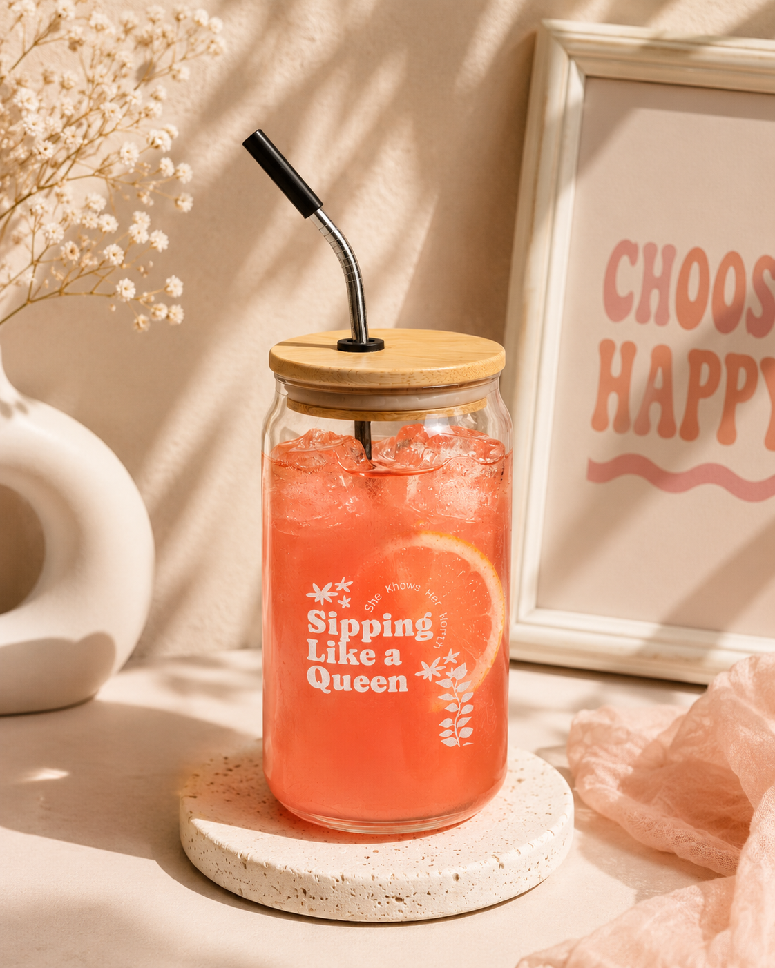Sipping Like a Queen Can Glass with Lid | 16oz Engraved