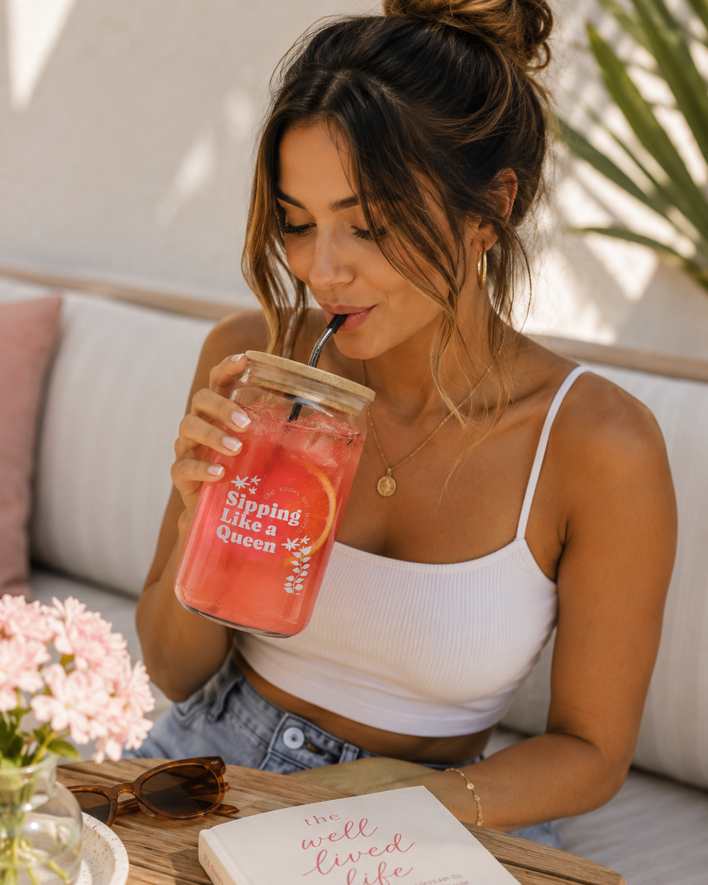 Sipping Like a Queen Can Glass with Lid | 16oz Engraved