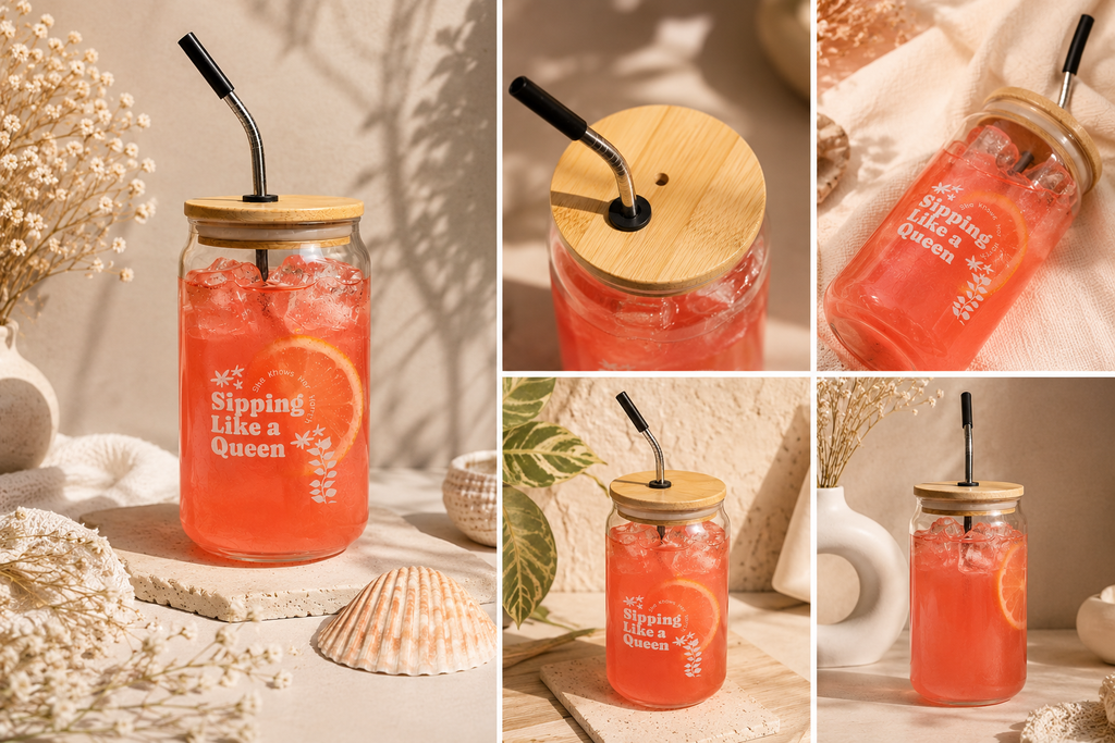 Sipping Like a Queen Can Glass with Lid | 16oz Engraved
