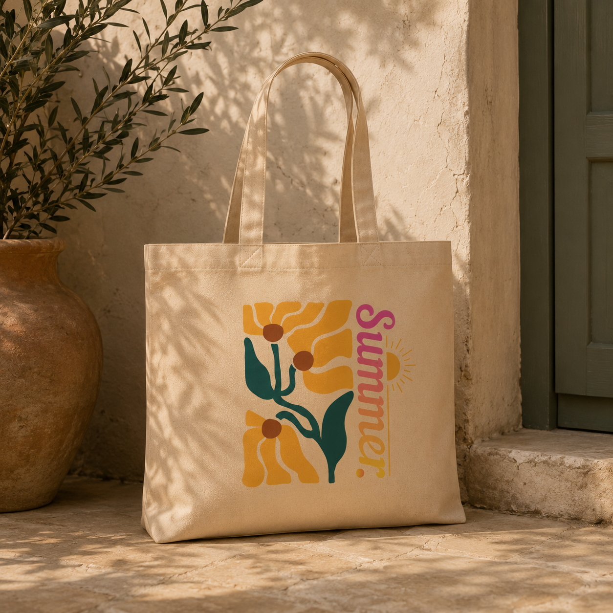 Summer Tote Bag, Retro Boho Canvas Tote, Cute Beach Bag, Reusable Shopping Bag, Cottagecore Gift for Women Floral Design