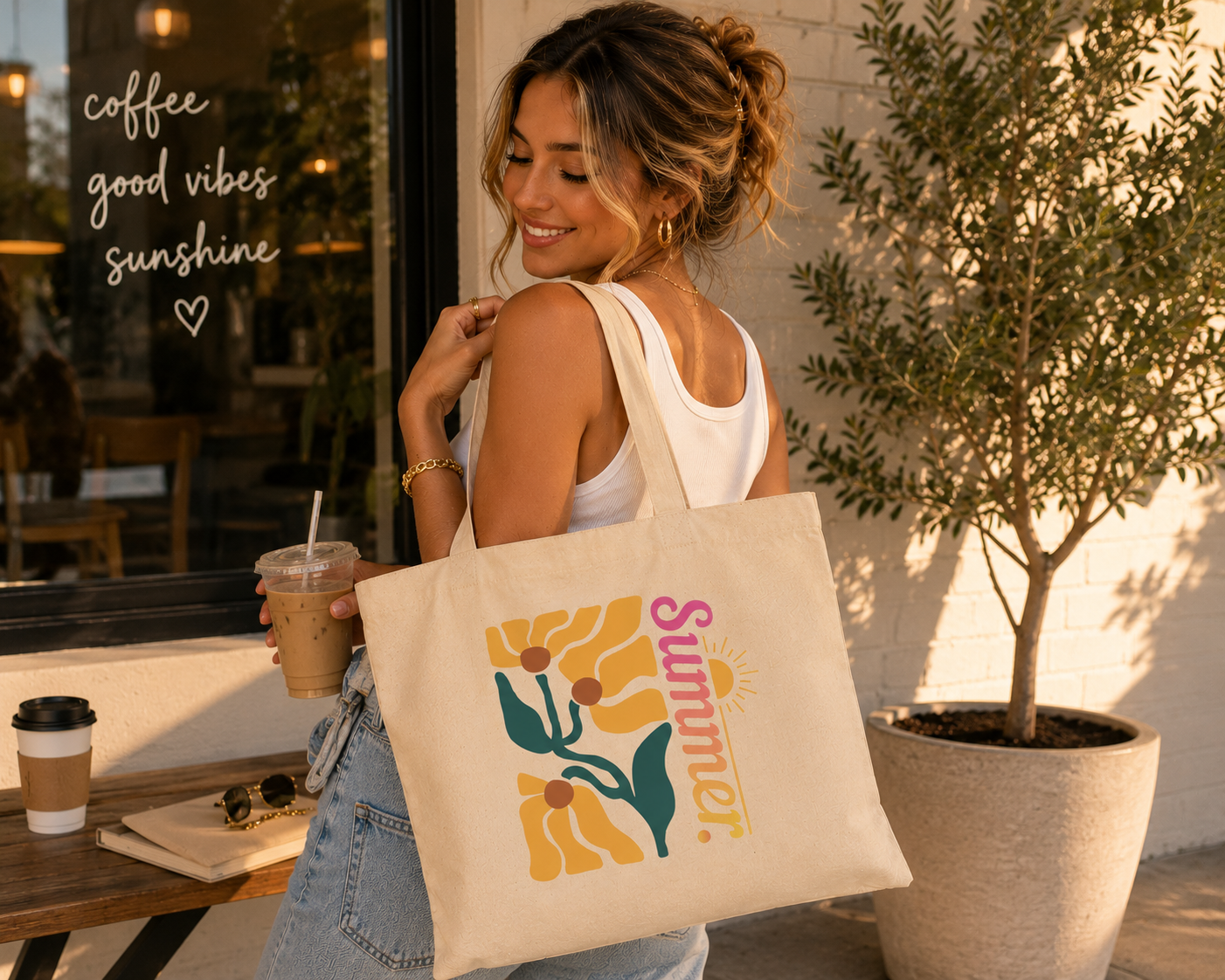 Summer Tote Bag, Retro Boho Canvas Tote, Cute Beach Bag, Reusable Shopping Bag, Cottagecore Gift for Women Floral Design