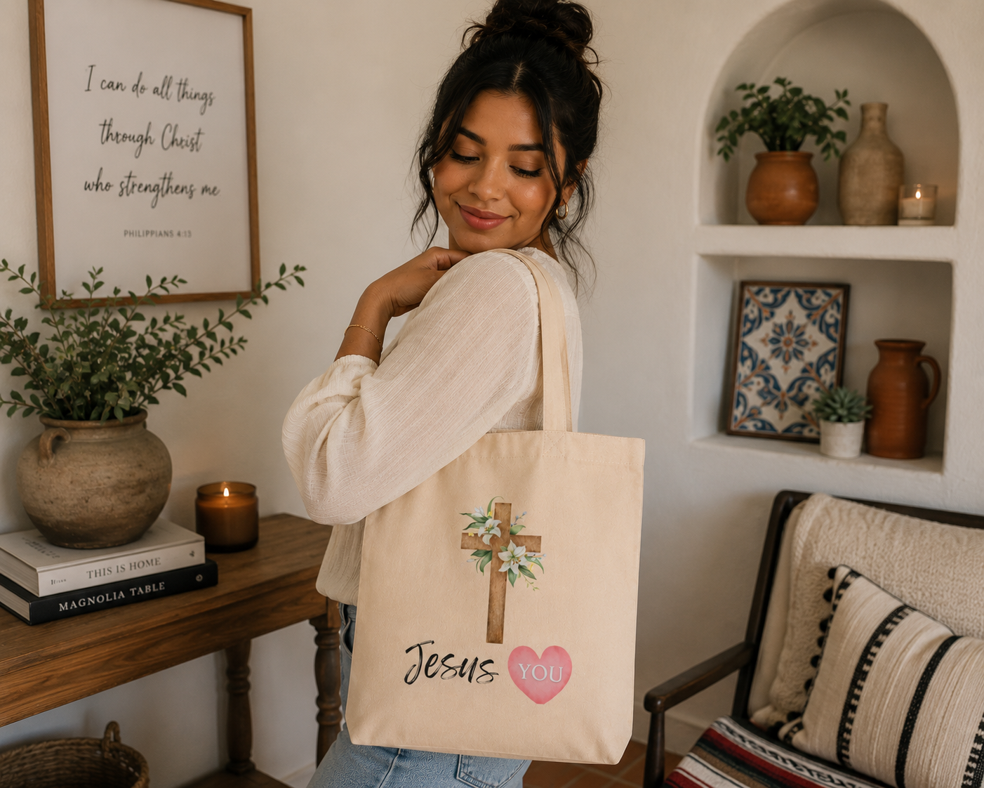 Jesus Loves You Eco Tote Bag | Christian Faith Tote for Christian Women| Minimalist Faithful Tote bag