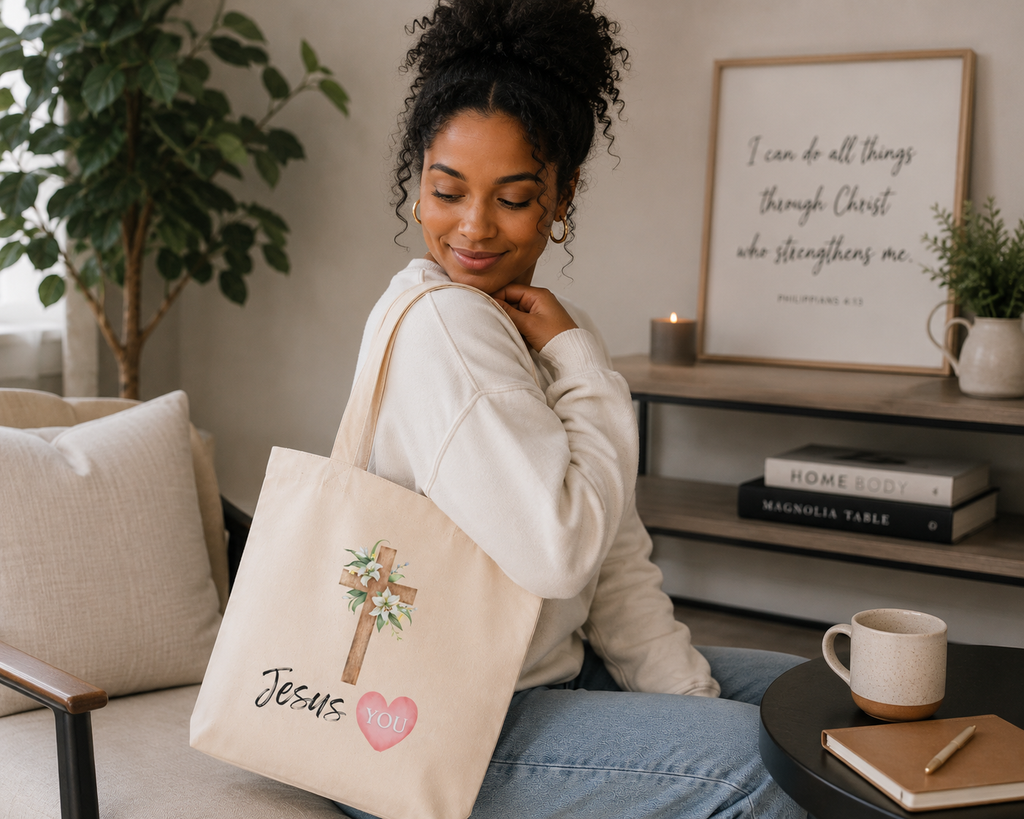 Jesus Loves You Eco Tote Bag | Christian Faith Tote for Christian Women| Minimalist Faithful Tote bag