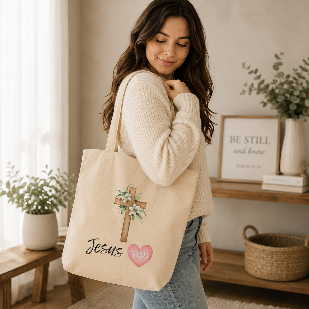 Jesus Loves You Eco Tote Bag | Christian Faith Tote for Christian Women| Minimalist Faithful Tote bag