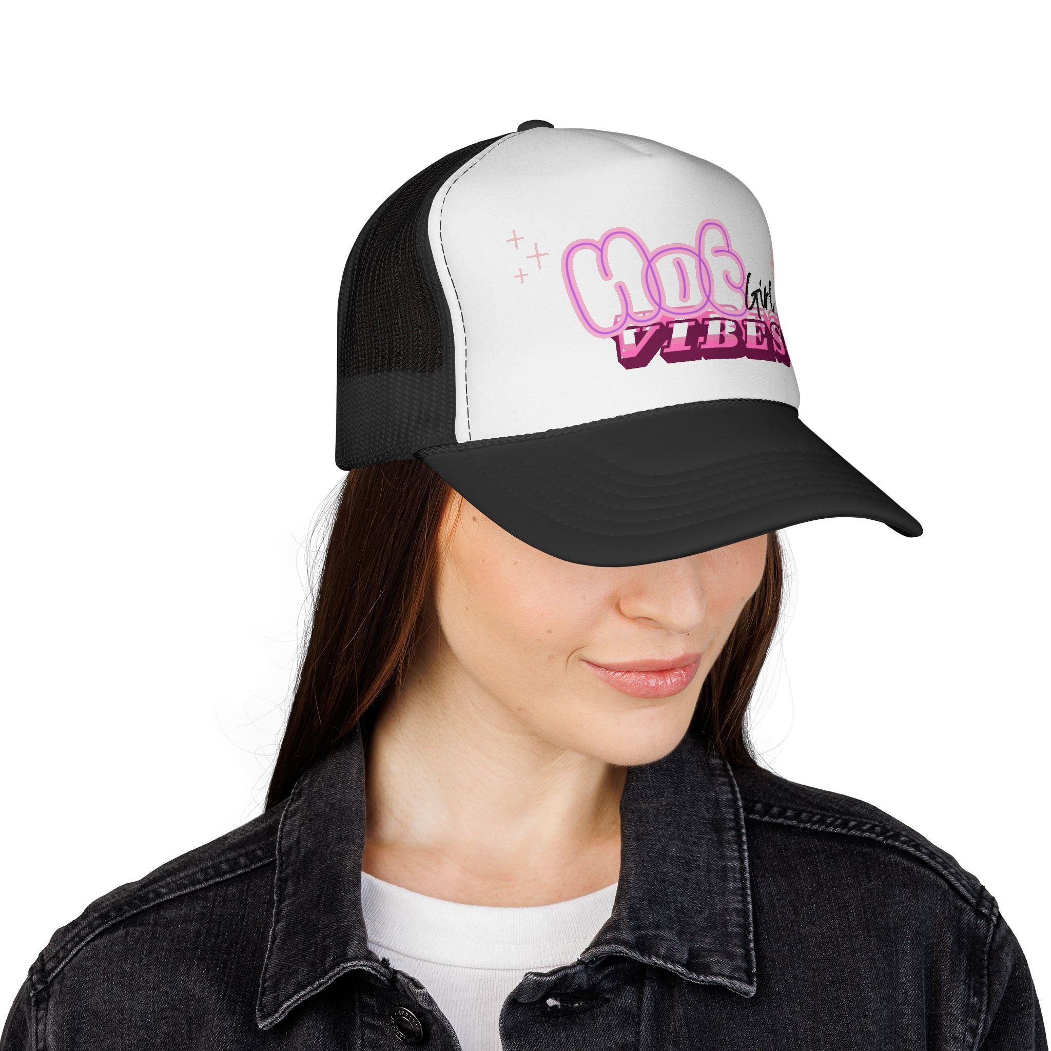 Hot Girl Vibes Trucker Hat, Pink Foam Trucker Cap, Coquette Hat, Y2K Aesthetic Hat, Cute Summer Hat for Women
