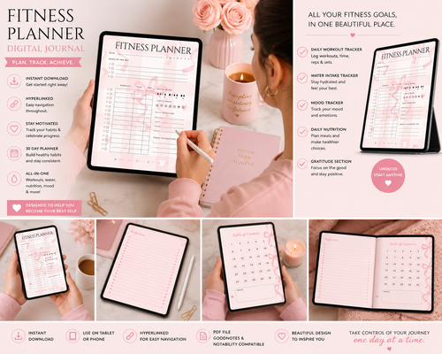 Digital Fitness Planner for Athletic Women | 30 Day Fitness Tracker | Weight Loss Tracker | Wellness Journal | Health & Habit Tracker