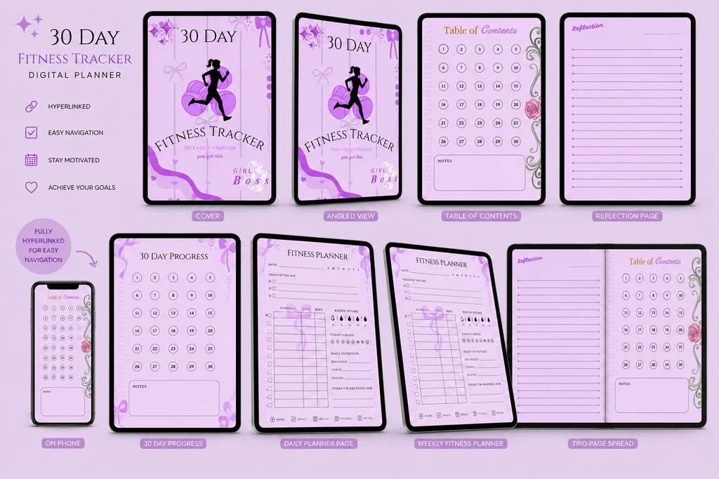 30-Day Purple Digital Fitness Tracker & Reflection Journal for Women | Weight Loss Tracker | Wellness Journal | Health and Habit Tracker