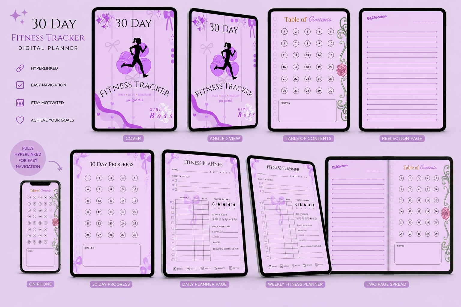 30-Day Purple Digital Fitness Tracker & Reflection Journal for Women | Weight Loss Tracker | Wellness Journal | Health and Habit Tracker