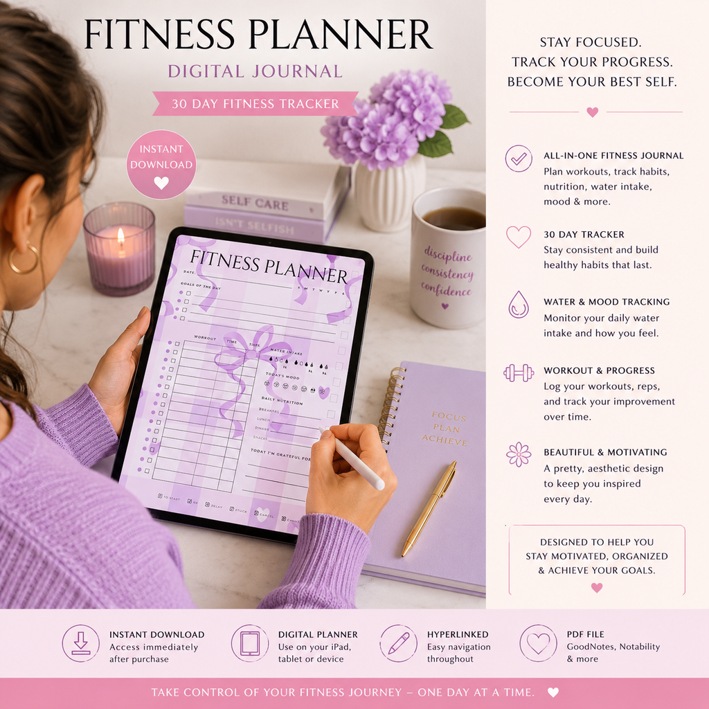 30-Day Purple Digital Fitness Tracker & Reflection Journal for Women | Weight Loss Tracker | Wellness Journal | Health and Habit Tracker