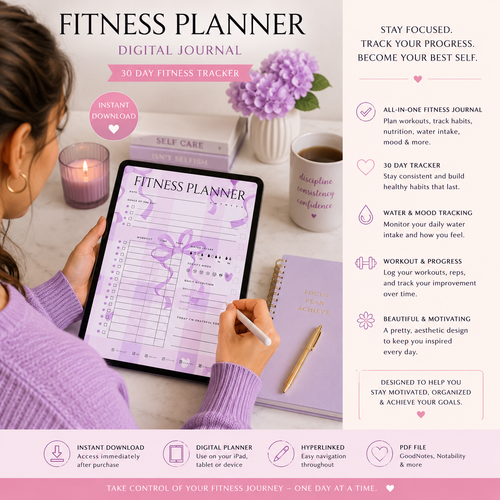 30-Day Purple Digital Fitness Tracker & Reflection Journal for Women | Weight Loss Tracker | Wellness Journal | Health and Habit Tracker