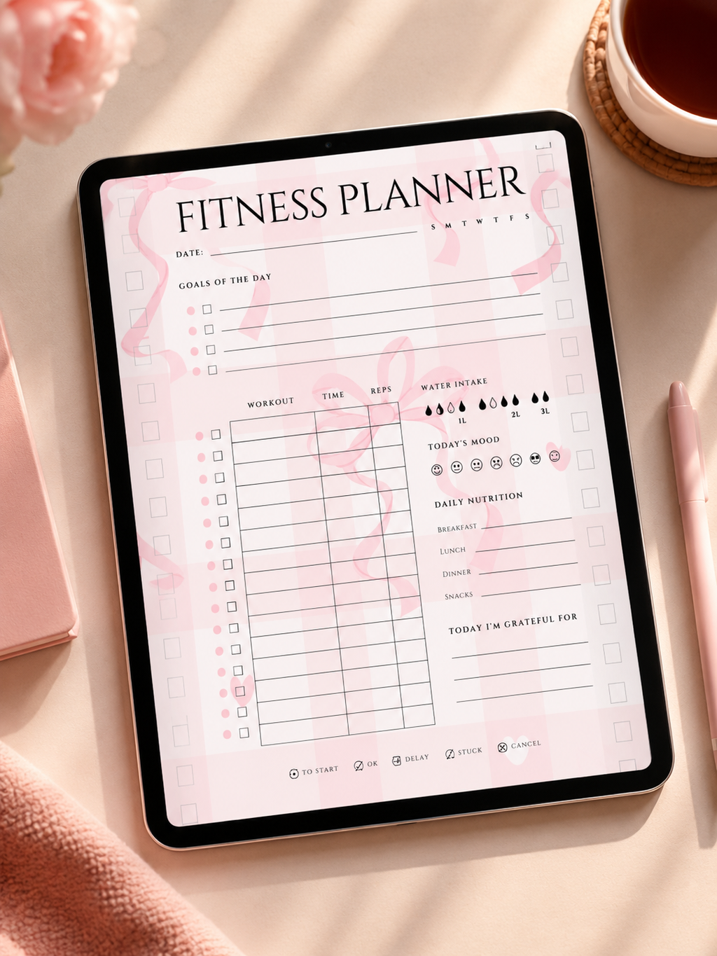 Digital Fitness Planner for Athletic Women | 30 Day Fitness Tracker | Weight Loss Tracker | Wellness Journal | Health & Habit Tracker